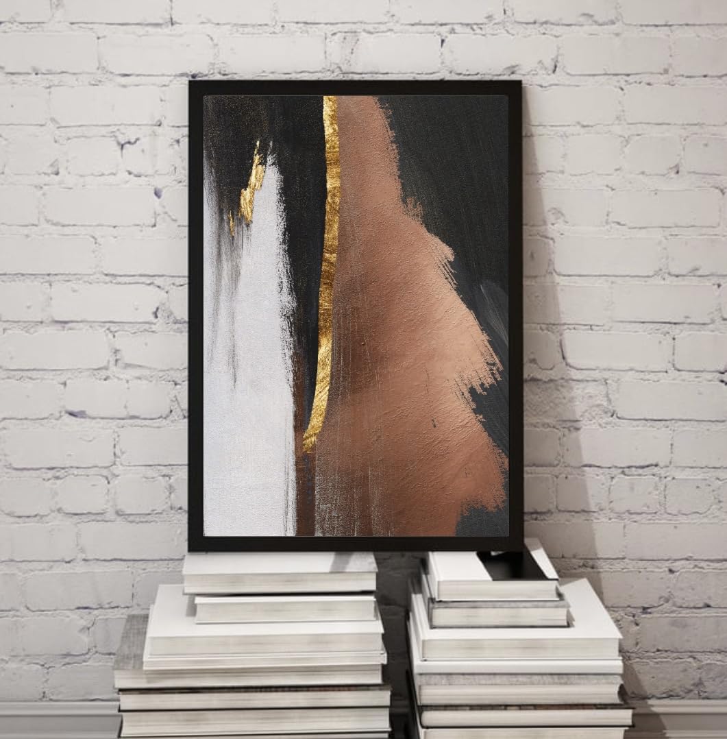 Gold and Black Abstract Art Framed