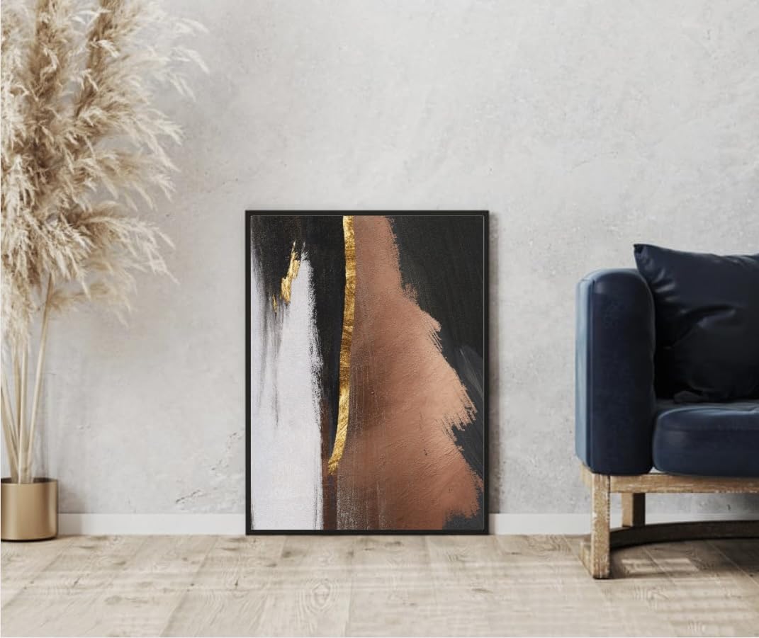 Gold and Black Abstract Art Framed