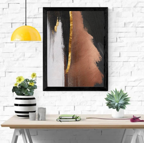 Gold and Black Abstract Art Framed